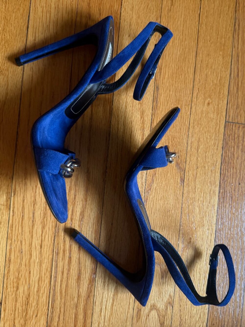 Balenciaga Electric Blue Suede Heels Silver Hardware Ankle Strap Sandal - Picture 6 of 9